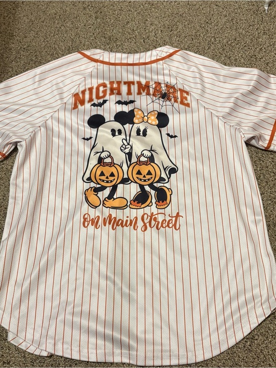 Disney Tops - Disney White and Orange Striped Halloween Mickey Baseball Jersey